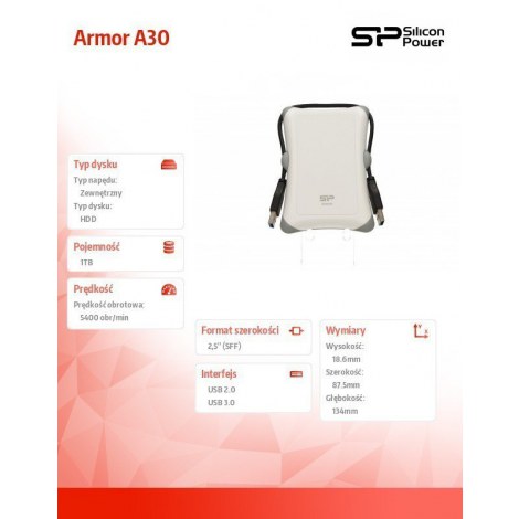 Silicon Power | Armor A30 1TB | 1000 GB | 2.5 "" | USB 3.1 | White - 12